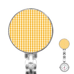 Pale Pumpkin Orange And White Halloween Gingham Check Stainless Steel Nurses Watch