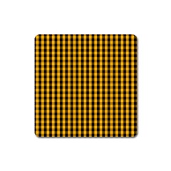 Pale Pumpkin Orange And Black Halloween Gingham Check Square Magnet