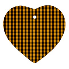 Pale Pumpkin Orange And Black Halloween Gingham Check Heart Ornament (two Sides) by PodArtist