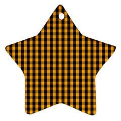 Pale Pumpkin Orange And Black Halloween Gingham Check Star Ornament (two Sides) by PodArtist