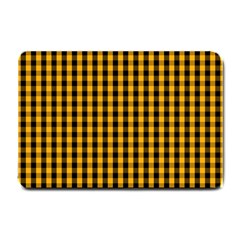 Pale Pumpkin Orange And Black Halloween Gingham Check Small Doormat 