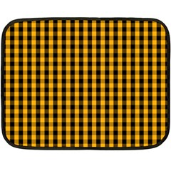 Pale Pumpkin Orange And Black Halloween Gingham Check Double Sided Fleece Blanket (mini)  by PodArtist