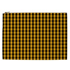 Pale Pumpkin Orange And Black Halloween Gingham Check Cosmetic Bag (xxl)  by PodArtist