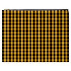 Pale Pumpkin Orange And Black Halloween Gingham Check Cosmetic Bag (xxxl) 