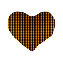 Pale Pumpkin Orange And Black Halloween Gingham Check Standard 16  Premium Heart Shape Cushions by PodArtist