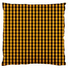 Pale Pumpkin Orange And Black Halloween Gingham Check Large Flano Cushion Case (two Sides) by PodArtist