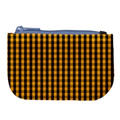 Pale Pumpkin Orange And Black Halloween Gingham Check Large Coin Purse by PodArtist