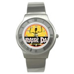 Jurassic Dad Dinosaur Skeleton Funny Birthday Gift Stainless Steel Watch Front