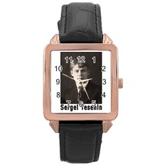 Sergei Yesenin Rose Gold Leather Watch  by Valentinaart