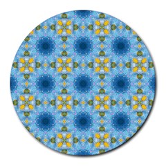 blue nice Daisy flower ang yellow squares Round Mousepads