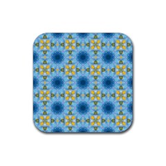 blue nice Daisy flower ang yellow squares Rubber Coaster (Square) 