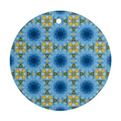 Blue Nice Daisy Flower Ang Yellow Squares Round Ornament (two Sides) by MaryIllustrations