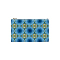 blue nice Daisy flower ang yellow squares Cosmetic Bag (Small) 