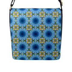 Blue Nice Daisy Flower Ang Yellow Squares Flap Messenger Bag (l)  by MaryIllustrations