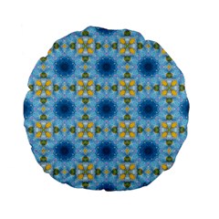 blue nice Daisy flower ang yellow squares Standard 15  Premium Flano Round Cushions