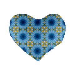 blue nice Daisy flower ang yellow squares Standard 16  Premium Flano Heart Shape Cushions