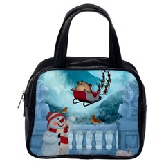 Christmas Design, Santa Claus With Reindeer In The Sky Classic Handbags (one Side) by FantasyWorld7