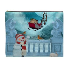 Christmas Design, Santa Claus With Reindeer In The Sky Cosmetic Bag (xl)