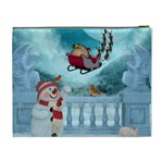 Christmas Design, Santa Claus With Reindeer In The Sky Cosmetic Bag (XL) Back