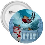 Christmas Design, Santa Claus With Reindeer In The Sky 3  Buttons Front