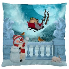 Christmas Design, Santa Claus With Reindeer In The Sky Large Flano Cushion Case (one Side) by FantasyWorld7