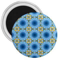 Blue Nice Daisy Flower Ang Yellow Squares 3  Magnets by MaryIllustrations