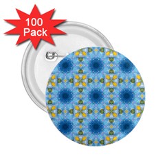 Blue Nice Daisy Flower Ang Yellow Squares 2 25  Buttons (100 Pack)  by MaryIllustrations