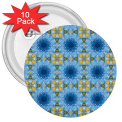 Blue Nice Daisy Flower Ang Yellow Squares 3  Buttons (10 Pack)  by MaryIllustrations