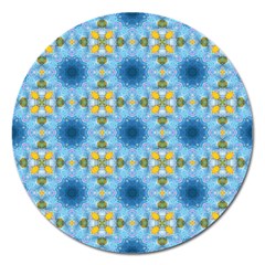 Blue Nice Daisy Flower Ang Yellow Squares Magnet 5  (round) by MaryIllustrations