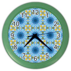 Blue Nice Daisy Flower Ang Yellow Squares Color Wall Clocks by MaryIllustrations