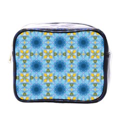 Blue Nice Daisy Flower Ang Yellow Squares Mini Toiletries Bags by MaryIllustrations