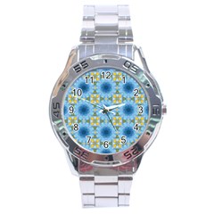 blue nice Daisy flower ang yellow squares Stainless Steel Analogue Watch