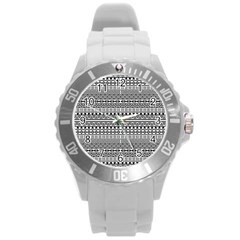 Aztec Influence Pattern Round Plastic Sport Watch (l) by ValentinaDesign