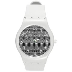 Aztec Influence Pattern Round Plastic Sport Watch (m) by ValentinaDesign