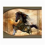 Steampunk, Wonderful Steampunk Horse With Clocks And Gears, Golden Design Small Glasses Cloth