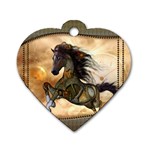 Steampunk, Wonderful Steampunk Horse With Clocks And Gears, Golden Design Dog Tag Heart (Two Sides)