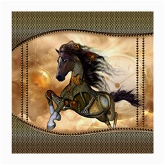 Steampunk, Wonderful Steampunk Horse With Clocks And Gears, Golden Design Medium Glasses Cloth