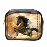 Steampunk, Wonderful Steampunk Horse With Clocks And Gears, Golden Design Mini Toiletries Bag 2-Side