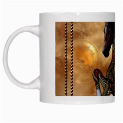 Steampunk, Wonderful Steampunk Horse With Clocks And Gears, Golden Design White Mugs by FantasyWorld7