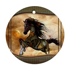 Steampunk, Wonderful Steampunk Horse With Clocks And Gears, Golden Design Round Ornament (two Sides) by FantasyWorld7