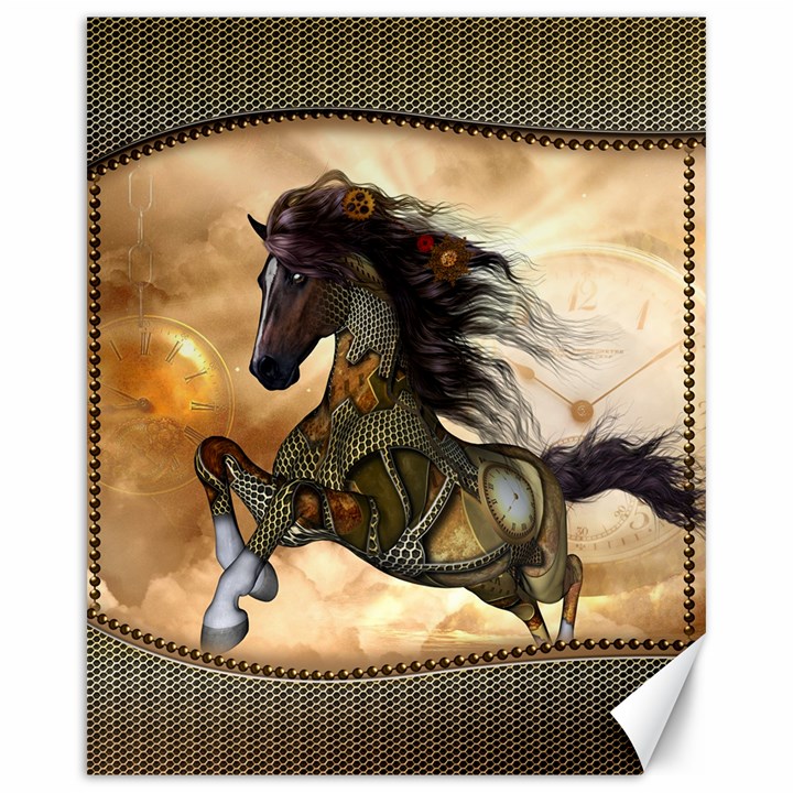 Steampunk, Wonderful Steampunk Horse With Clocks And Gears, Golden Design Canvas 16  x 20  