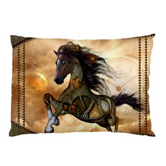 Steampunk, Wonderful Steampunk Horse With Clocks And Gears, Golden Design Pillow Case (two Sides) by FantasyWorld7