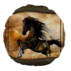 Steampunk, Wonderful Steampunk Horse With Clocks And Gears, Golden Design Large 18  Premium Round Cushions by FantasyWorld7