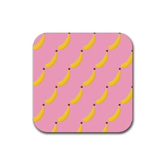 Banana Fruit Yellow Pink Rubber Coaster (square) 