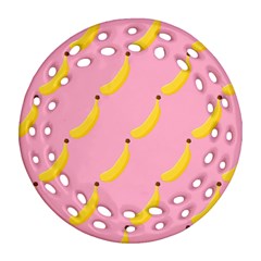 Banana Fruit Yellow Pink Round Filigree Ornament (two Sides)