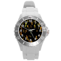 Animated Falling Spinning Shining 3d Golden Dollar Signs Against Transparent Round Plastic Sport Watch (l) by Mariart