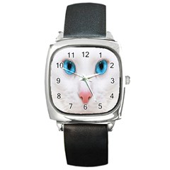 Beautiful White Face Cat Animals Blue Eye Square Metal Watch