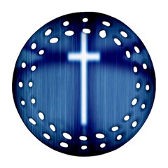 Blue Cross Christian Round Filigree Ornament (two Sides) by Mariart