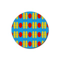 Ovals And Stripes Pattern                            Rubber Round Coaster (4 Pack) by LalyLauraFLM