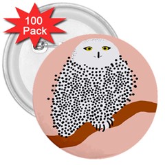 Animals Bird Owl Pink Polka Dots 3  Buttons (100 Pack) 